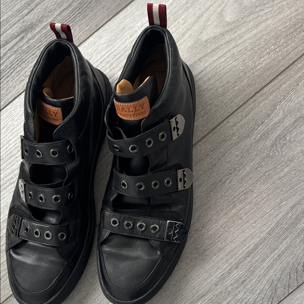 Bally Black Leather Men's Sneakers with Red Accents